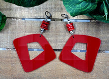 Load image into Gallery viewer, Triangled Right Hoop Earrings - Red (Tribal Collection)