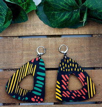 Load image into Gallery viewer, Groovy Curved Hoop Dangles - Kente Print (Various Options)