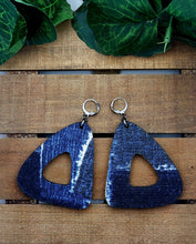 Load image into Gallery viewer, Groovy Curved Hoop Dangles - Denim Print (Various Options)