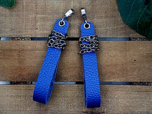 Load image into Gallery viewer, Belted Chain Leather Earrings - Cobalt Blue w/Hematite