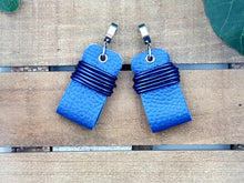 Load image into Gallery viewer, Small Belted & Wrapped Leather Earrings - Cobalt Blue
