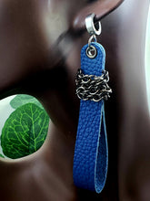 Load image into Gallery viewer, Belted Chain Leather Earrings - Cobalt Blue w/Hematite