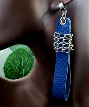 Load image into Gallery viewer, Belted Chain Leather Earrings - Cobalt Blue w/Silver