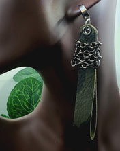 Load image into Gallery viewer, Belted Chain Leather Earrings - Camouflage