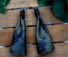 Load image into Gallery viewer, Bow Tassel Leather Earrings - Camoflauge