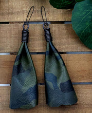 Load image into Gallery viewer, Bow Tassel Leather Earrings - Camoflauge