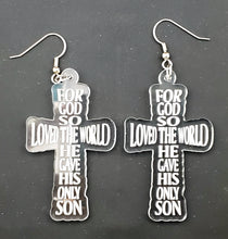Load image into Gallery viewer, Cross Earrings with Engraving "For God So Loved The World"