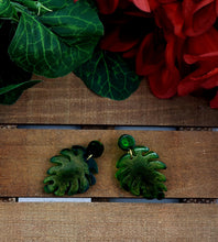 Load image into Gallery viewer, RESIN Emerald Green Leaf Dangle Earrings