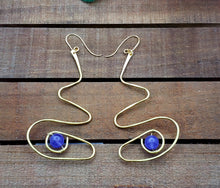 Load image into Gallery viewer, She is Purple & Gold Swirl Wire Earrings