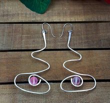 Load image into Gallery viewer, She is Pink Moonstone & Silver Swirl Wire Earrings