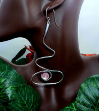 Load image into Gallery viewer, She is Pink Moonstone & Silver Swirl Wire Earrings