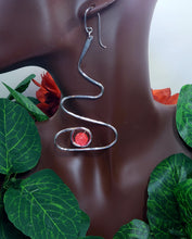 Load image into Gallery viewer, She is Dark Pink Jade & Silver Swirl Wire Earrings
