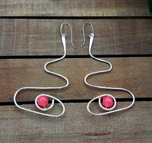 Load image into Gallery viewer, She is Dark Pink Jade & Silver Swirl Wire Earrings