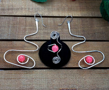 Load image into Gallery viewer, She is Dark Pink Jade & Silver Swirl Wire Earrings