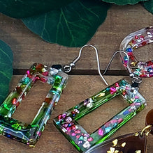 Load image into Gallery viewer, RESIN Emerald Green & Clear Hoop Earrings