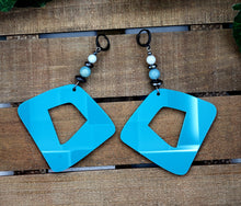 Load image into Gallery viewer, Triangled Right Hoop Earrings w/Precious Stones