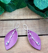 Load image into Gallery viewer, Fancy Leaf Leather Earrings (Deep Dark Pink) w/Crystals
