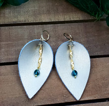 Load image into Gallery viewer, Fancy Large Leaf Leather Earrings (Metallic Gold) w/Crystals