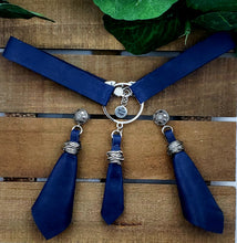 Load image into Gallery viewer, Leather Belt Choker - w/3D Fold Leather Pendant Blue w/Silver (Choker Only)