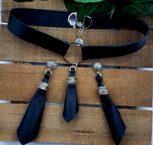 Load image into Gallery viewer, Leather Belt Choker - w/3D Fold Leather Pendant Black w/Silver (Choker Only)