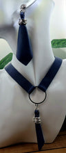 Load image into Gallery viewer, Leather Belt Choker - w/3D Fold Leather Pendant Blue w/Silver (Choker Only)