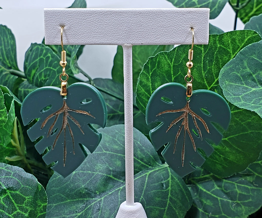 Monsetra Gold Vein Leaf Earrings