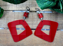 Load image into Gallery viewer, Triangled Right Hoop Earrings - Red  (Tribal Collection)
