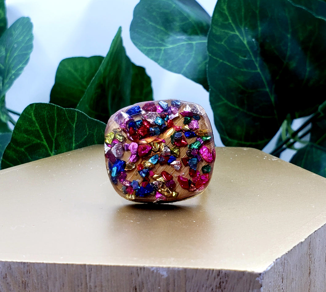 Groovy Bamboo Wood & Glass Domed Ring