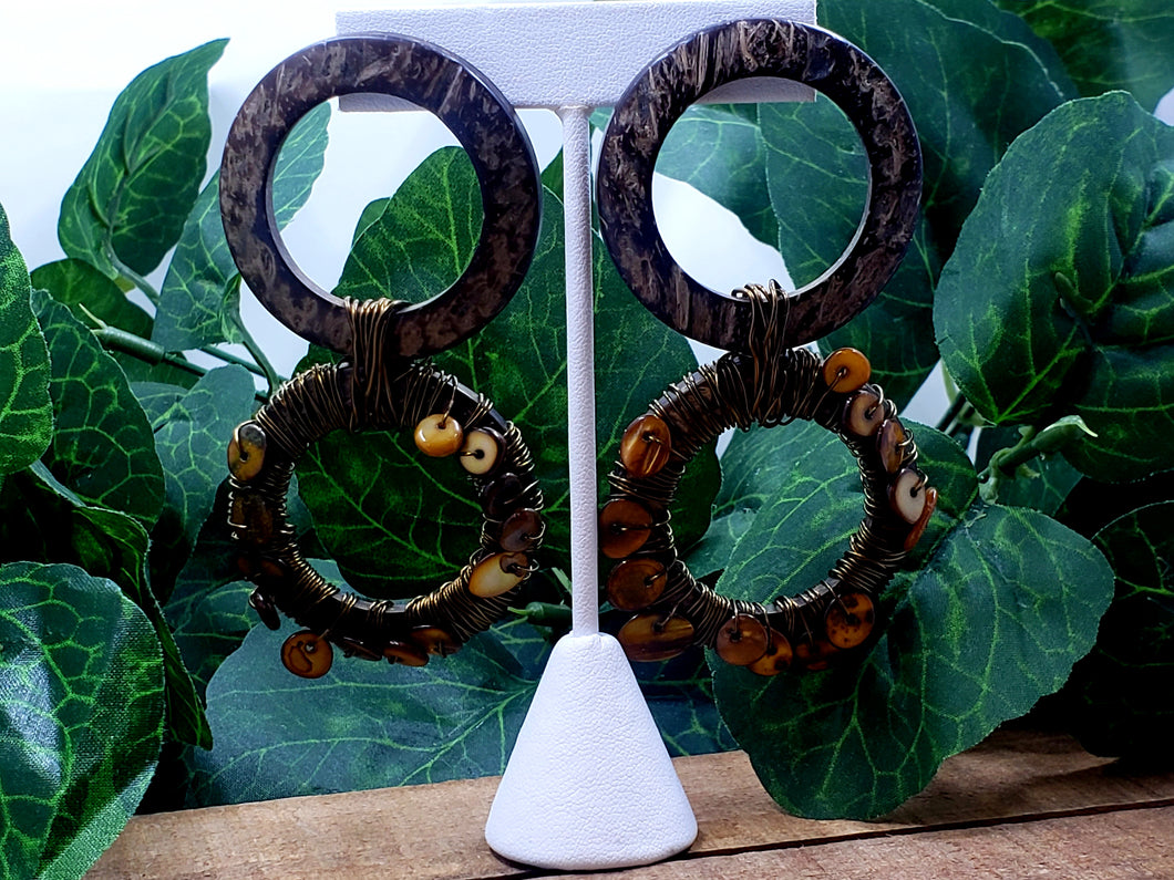 Double Coconut Shell Hoops w/Beads