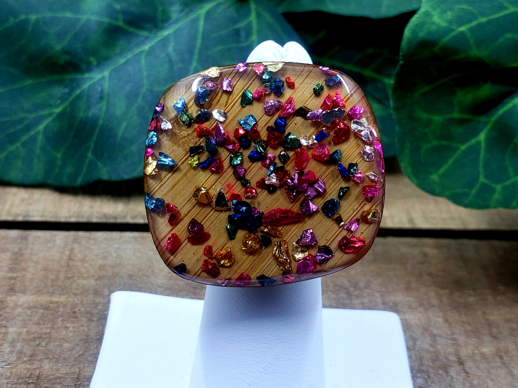 Groovy Bambo Domed Ring w/Multi Colored Glass