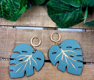 Monstera Gold Vein Leaf Earrings