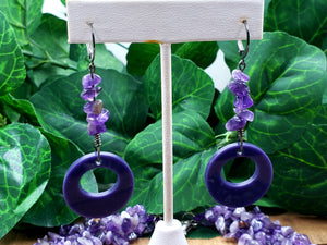 Mini Hoop Purple w/Precious Stone Nugget Dangles