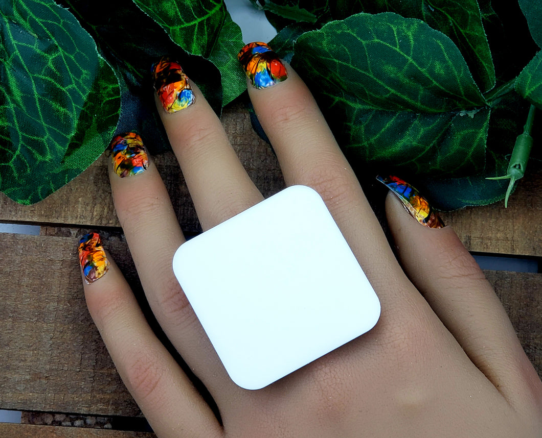 Square Statement Ring - White