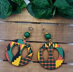 That Girl Wood Hoops - Kente Pattern