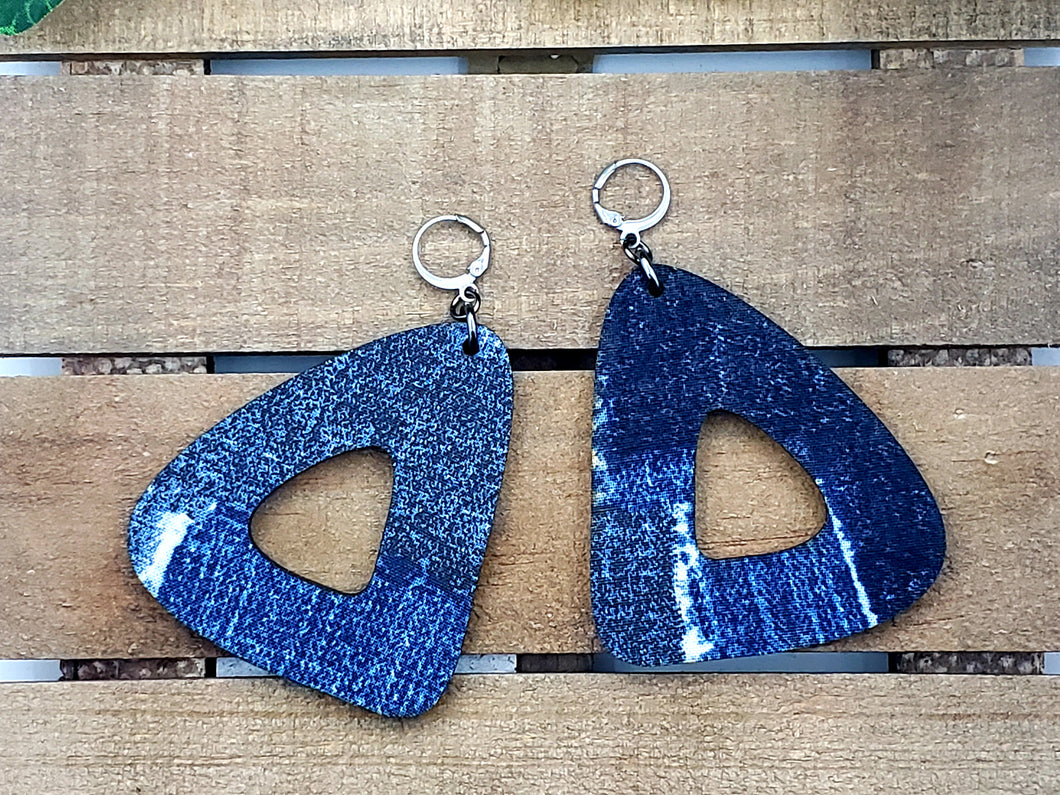 Groovy Curved Hoop Dangles - Denim Print (Various Options)