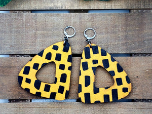 Groovy Curved Hoop Dangles - Black & Gold Print