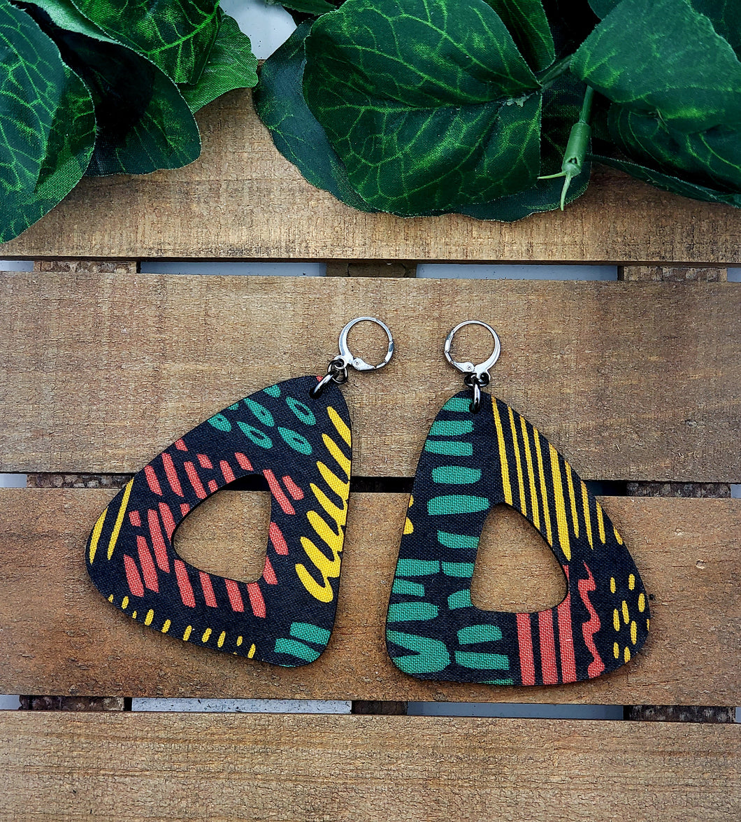 Groovy Curved Hoop Dangles - Kente Print (Various Options)