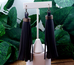 Chic Tassel Leather Earrings - Dark Brown