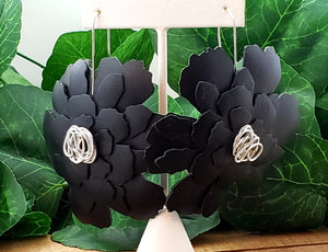 Leather Flower Earrings - Black