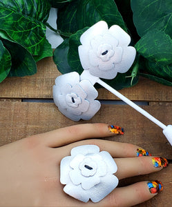 Leather Flower Ring - Silver