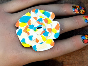 Leather Flower Ring - Multi-Color on White V2