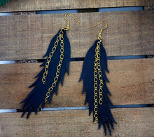 Load image into Gallery viewer, Fluffy Feather Leather Earrings w/Chain (Various Options)
