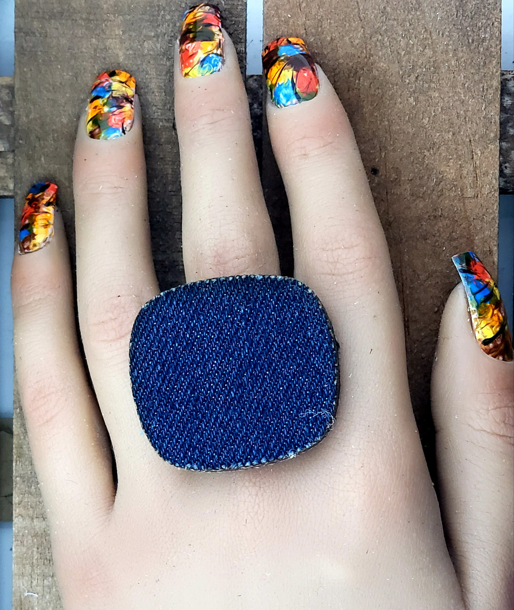 Groovy Denim Statement Ring - Medium - Dark Denim