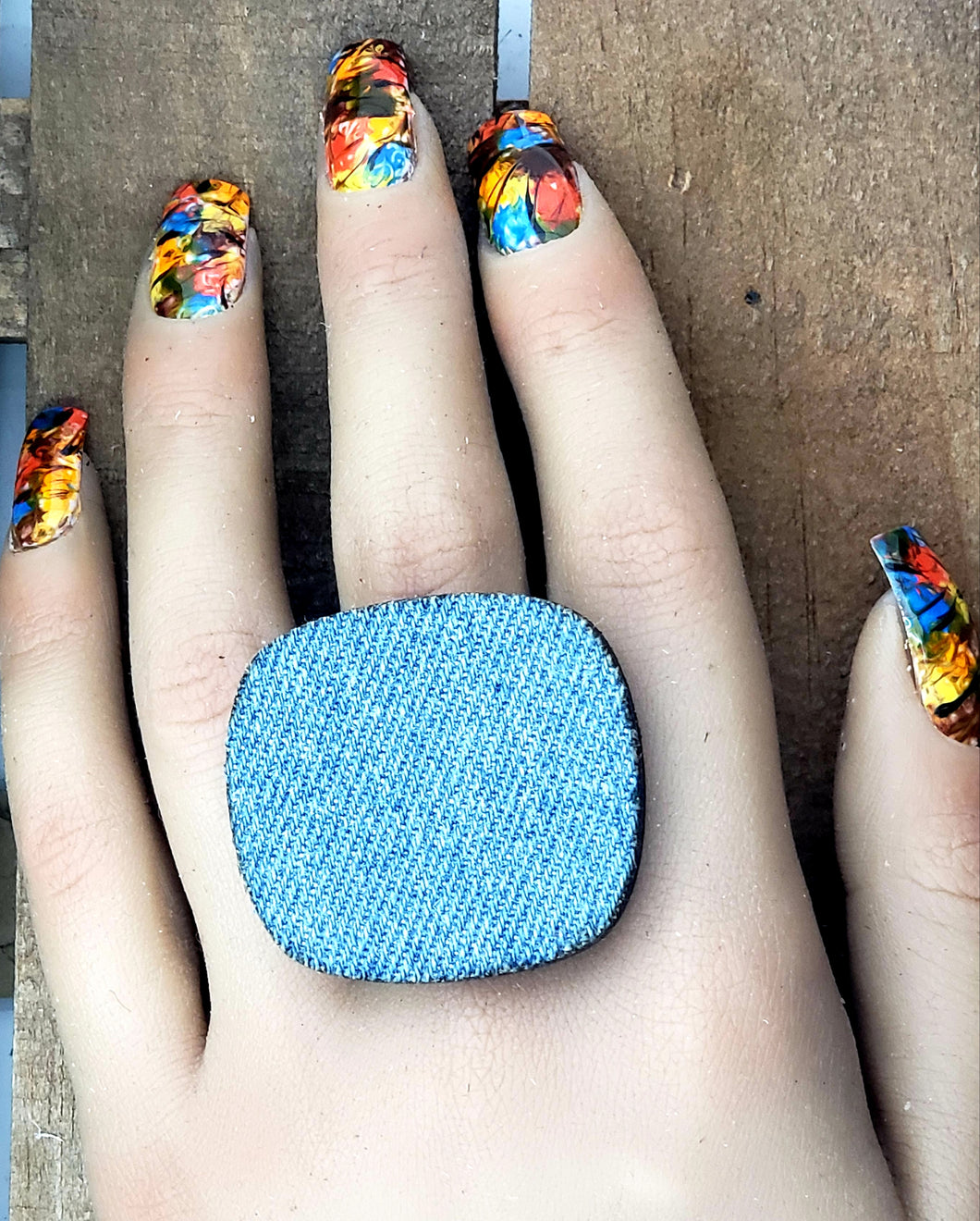 Groovy Denim Statement Ring - Medium - Light Denim