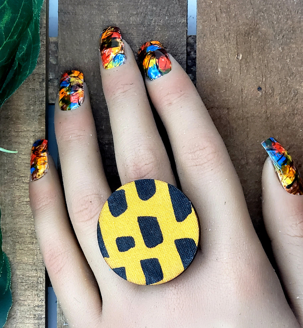 Round Statement Ring - Kente Fabric Print