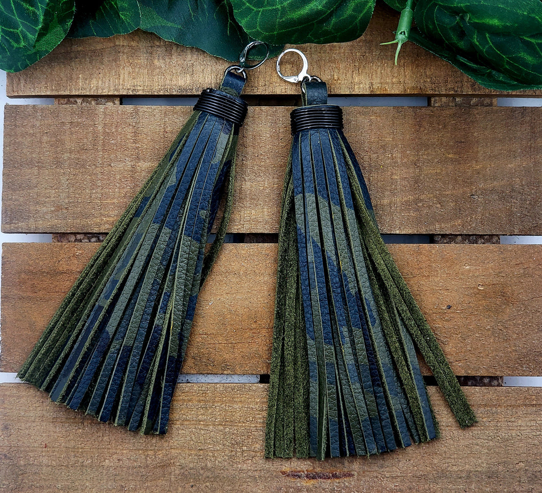 Chic Tassel Leather Earrings-Extra Long - Camouflage