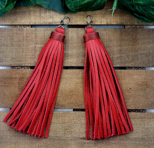 Chic Tassel Leather Earrings-Extra Long - Red