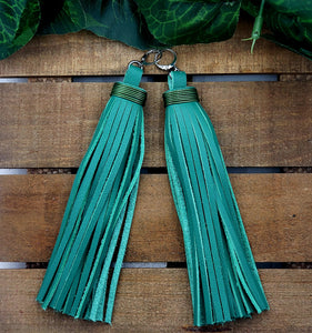 Chic Tassel Leather Earrings-Extra Long - Green