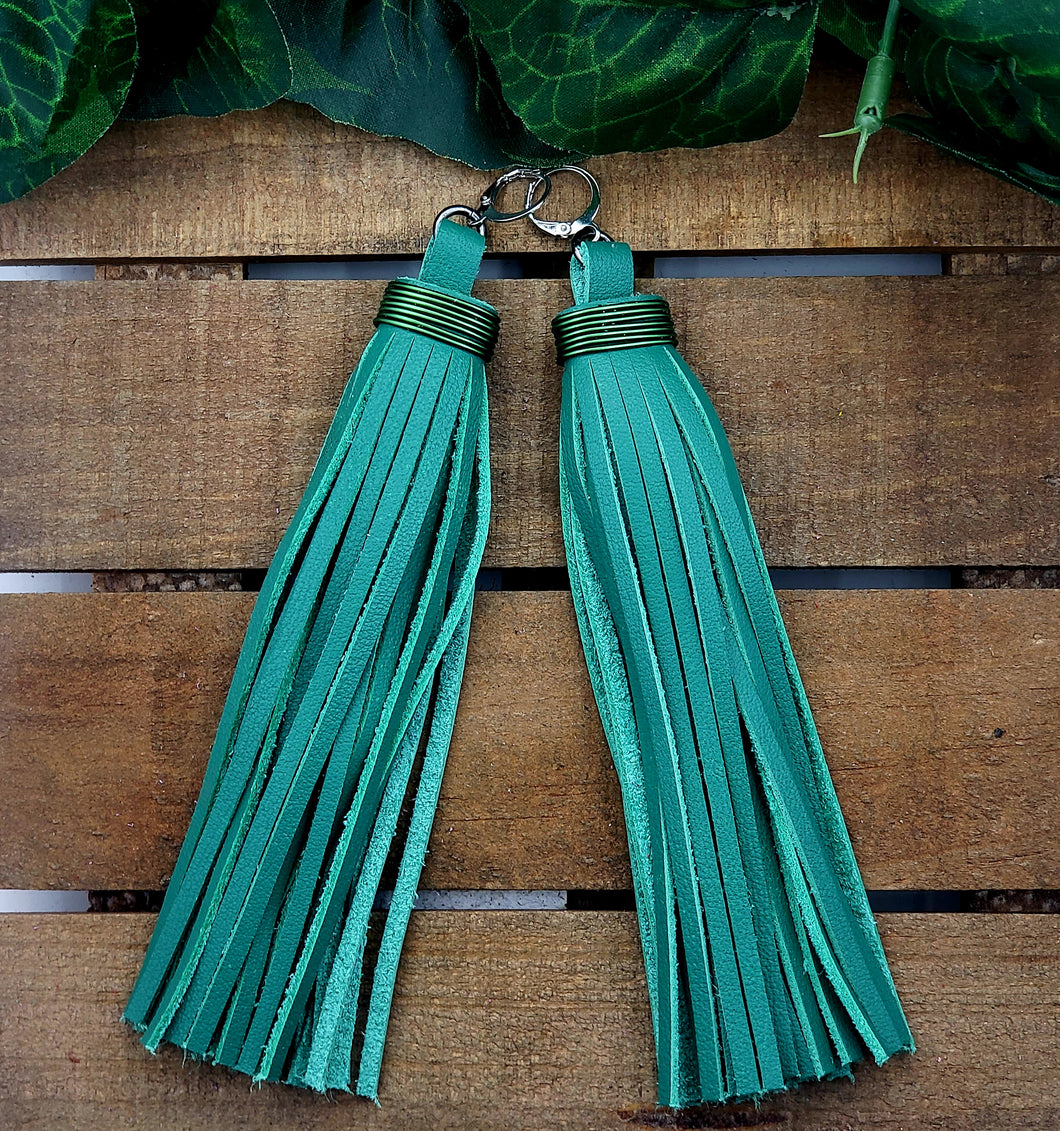 Chic Tassel Leather Earrings-Extra Long - Green