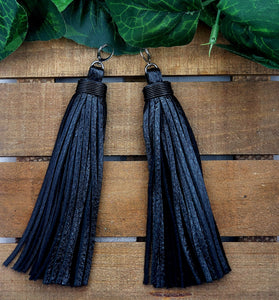 Chic Tassel Leather Earrings-Extra Long - Black